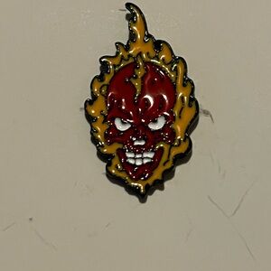 Red and Yellow Flame Skull Pin
